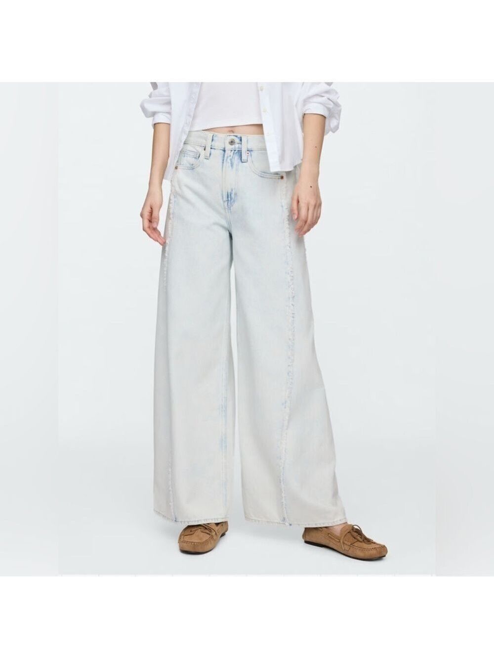 Gap Baggy Mid Rise Super Wide Leg Exposed Seams Light Wash Jeans 12/31 Skater